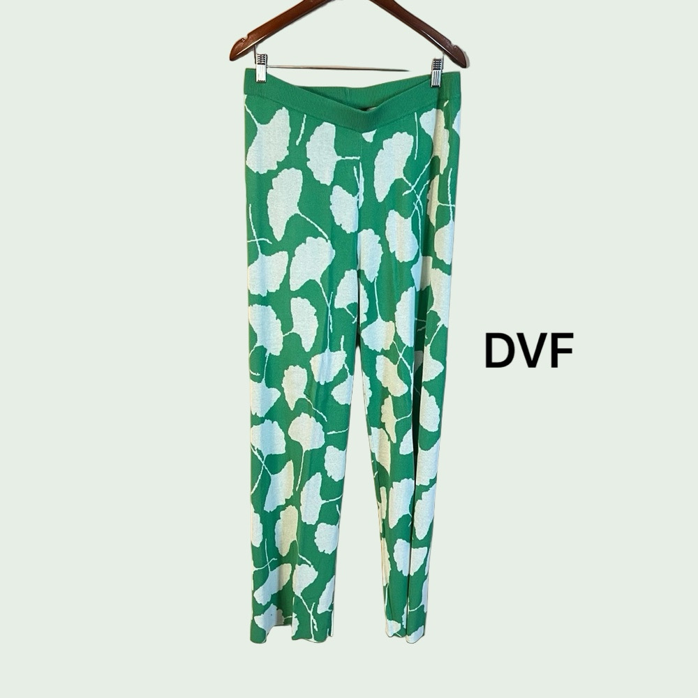 Diane Von Furstenberg Green Knit Wide-Leg Pants